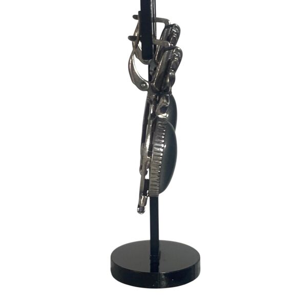 Vintage Jenavi Dangle Earrings Gray Cat's Eye Moonstones Costume Estate Jewelry - Picture 4 of 9